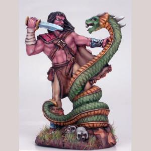 Barbarian Fighting Serpent Monster